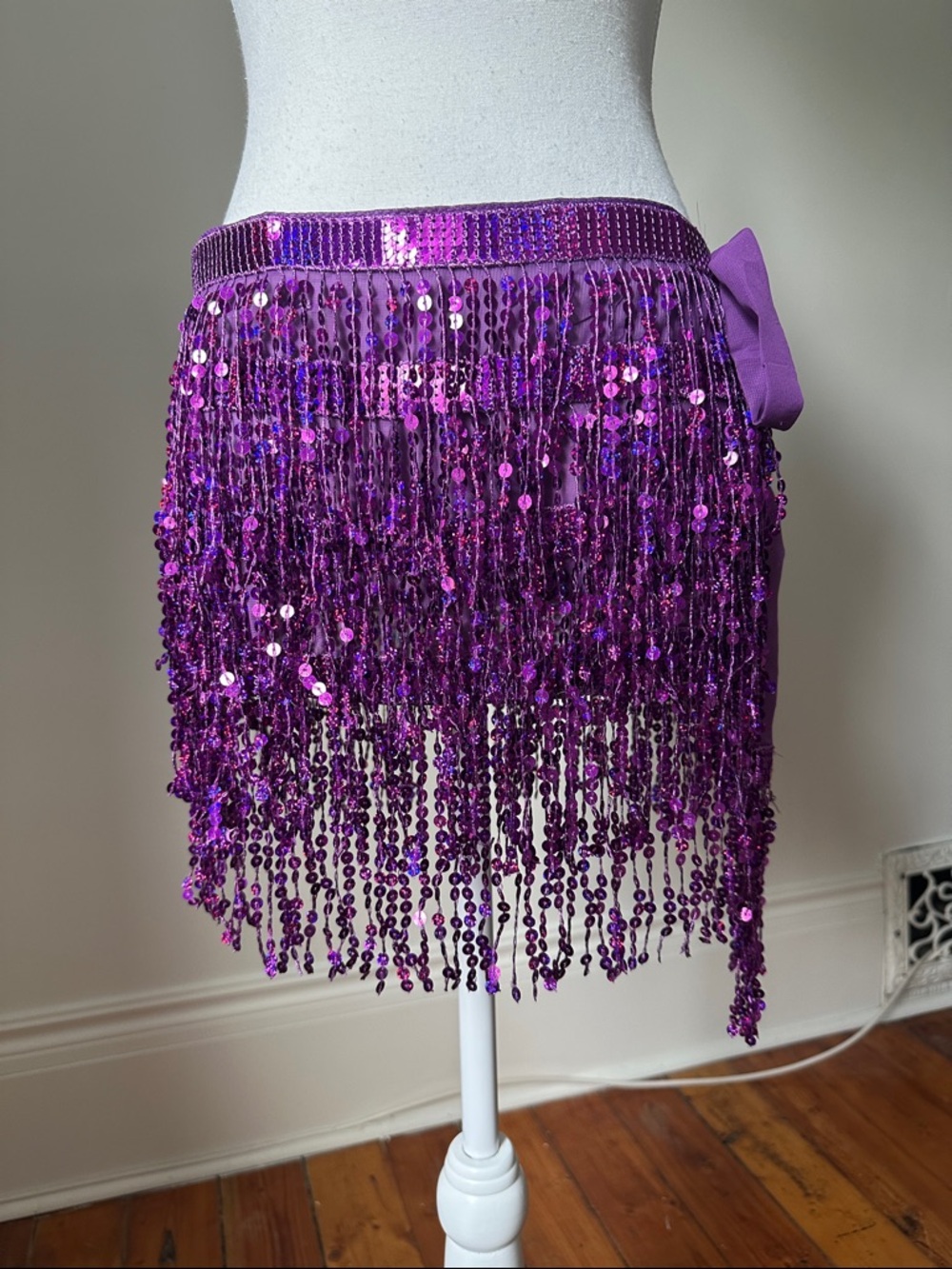 UNBRANDED Purple Sequin Fringe Festival Party Rave‎ Flashy Tie Up Mini Skirt